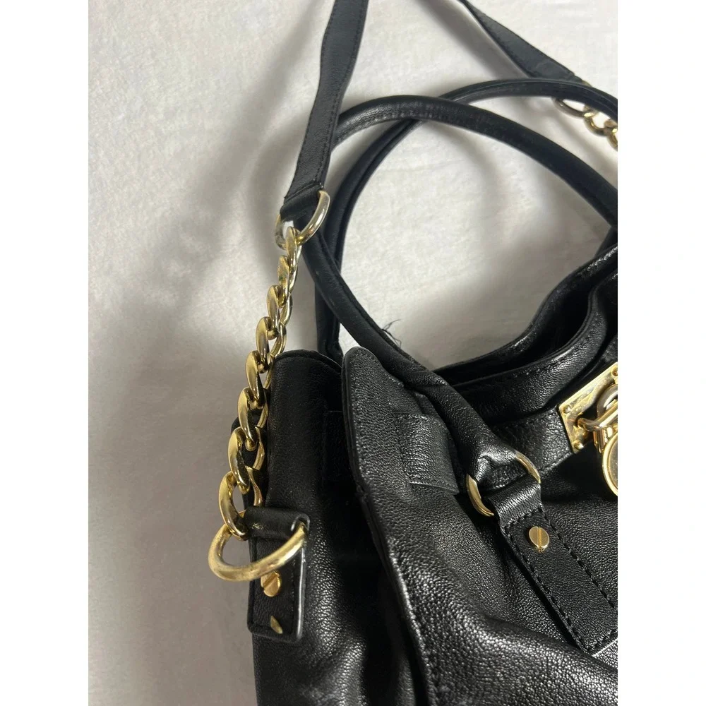 Michael Kors Hamilton Satchel Wm Large Black Leather Gold Hardware Tote Bag